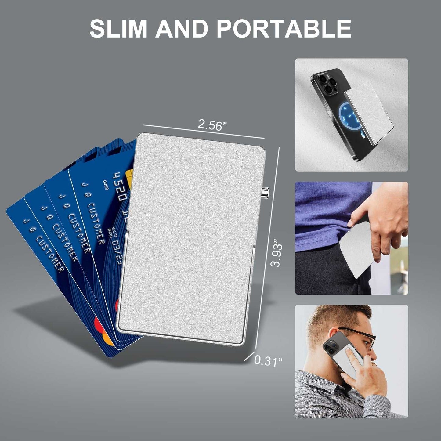 RFID blocking slim metal card holder wallet with magnetic Magsafe stand for iPhone and quick card access