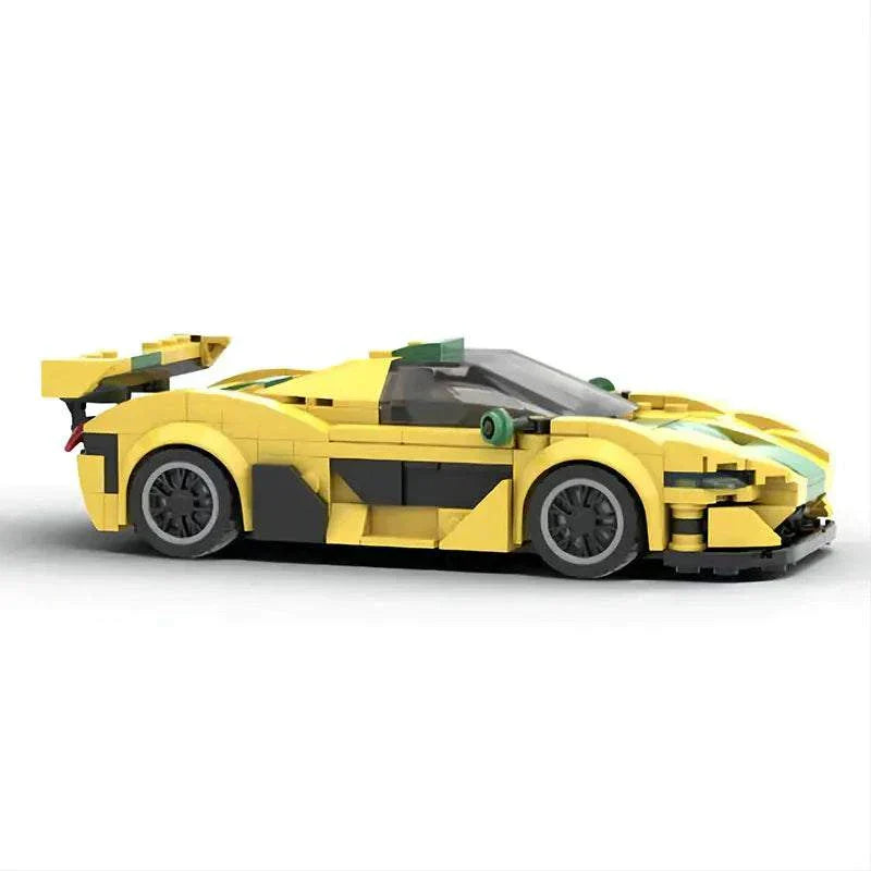 Yellow LEGO model of McLaren P1 GTR supercar from P1 GTR Speed Series Kit, MOC-compatible building set