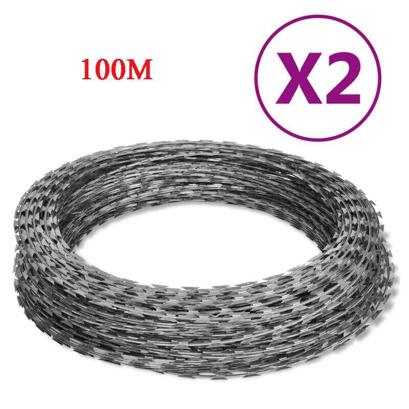 Coiled 100M rust-proof 304 stainless steel blade barbed wire for fencing, set of 2