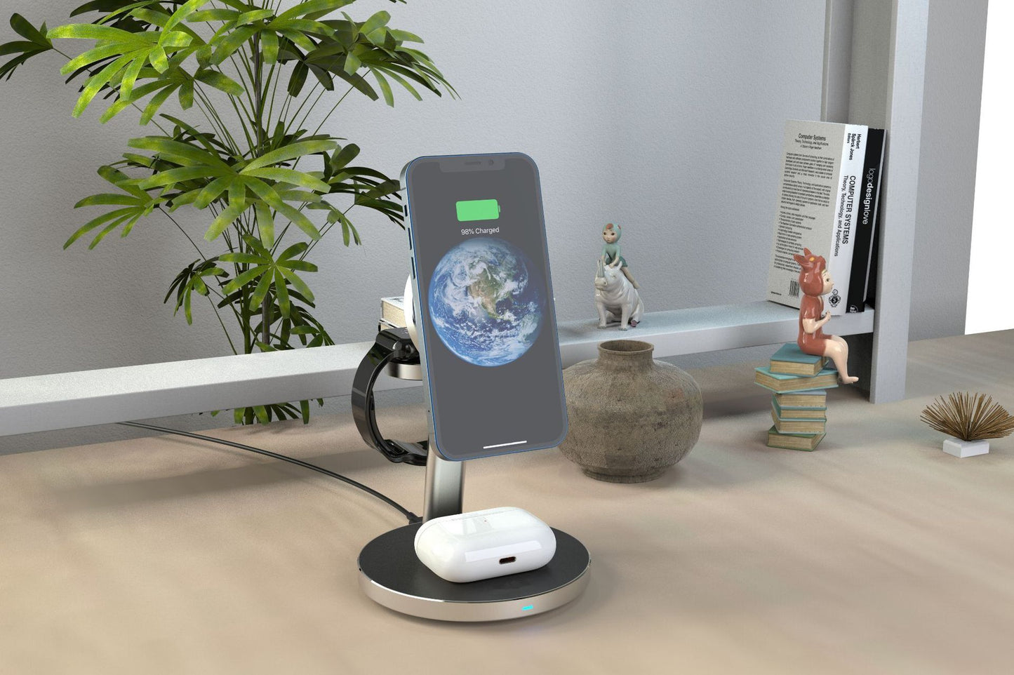 Three-in-one magnetic wireless charger for Apple