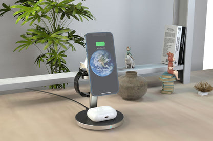 Three-in-one magnetic wireless charger for Apple