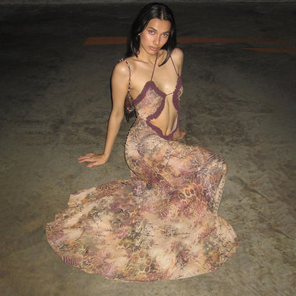 Fashion Women's Fashion Clothing New Suspender Wooden Ear Printing Dress