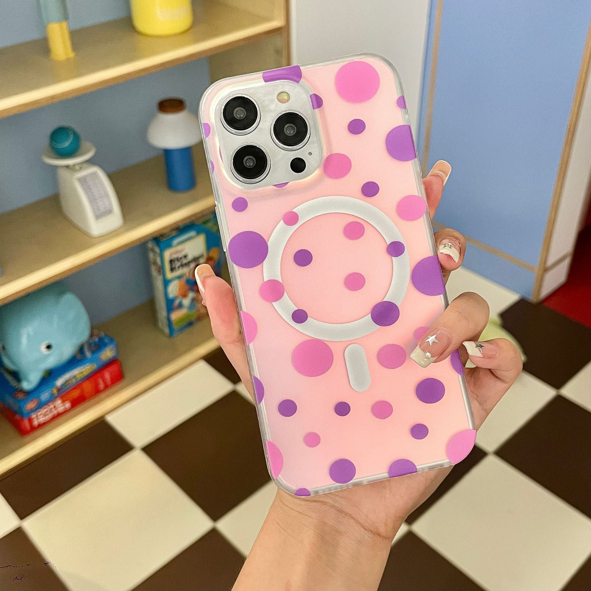 Magnetic Phone Case Wave Point Phone Case with polka dots design, showing colorful TPU PC material for Apple phones.