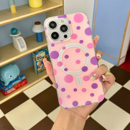 Magnetic Phone Case Wave Point Phone Case with polka dots design, showing colorful TPU PC material for Apple phones.