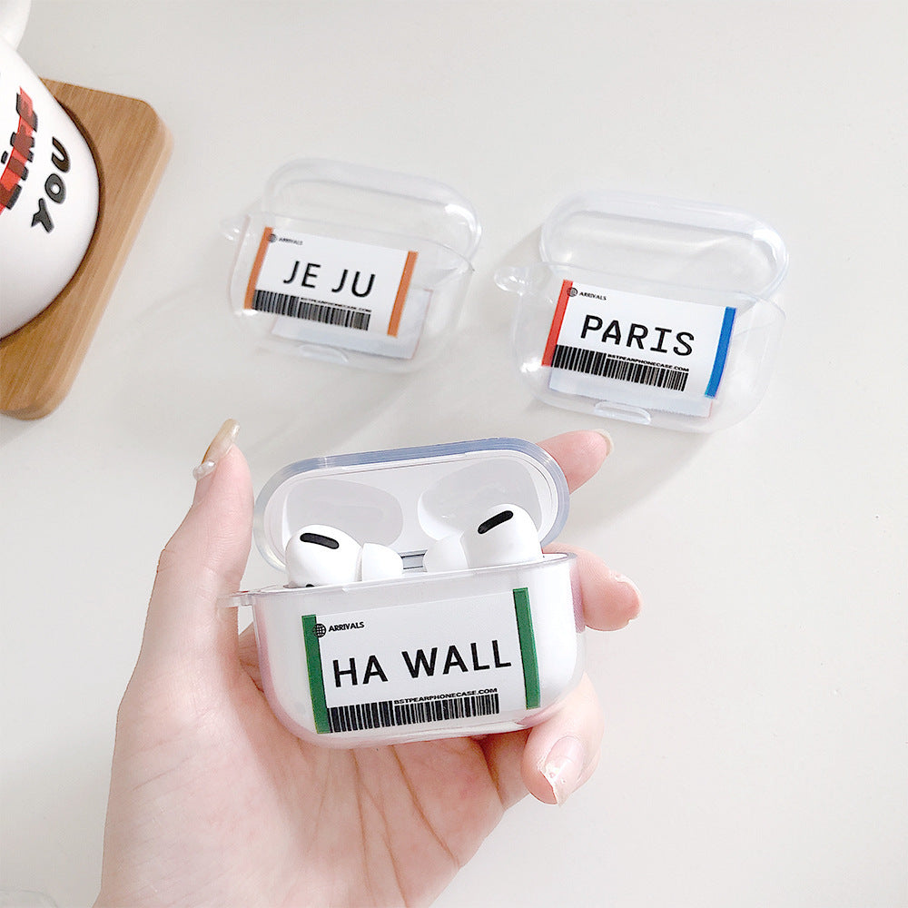 Compatible with Apple, Plane ticket cover city bar code label headphone case for Airpods Pro