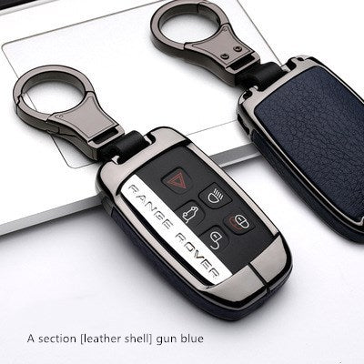 Car key protection case made of zinc alloy and high-quality cowhide for Land Rover and Jaguar smart keys.