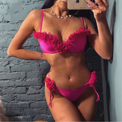 Chiffon floral bikini split swimsuit