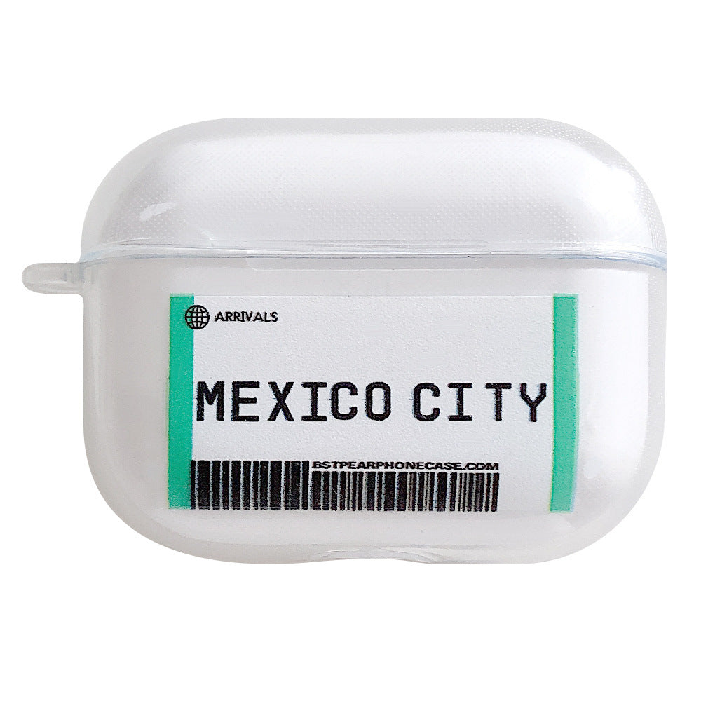 Compatible with Apple, Plane ticket cover city bar code label headphone case for Airpods Pro