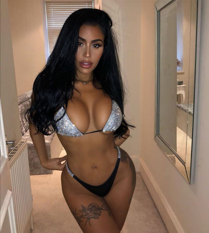 Solid Color Diamond-studded Bikini Split Swimsuit