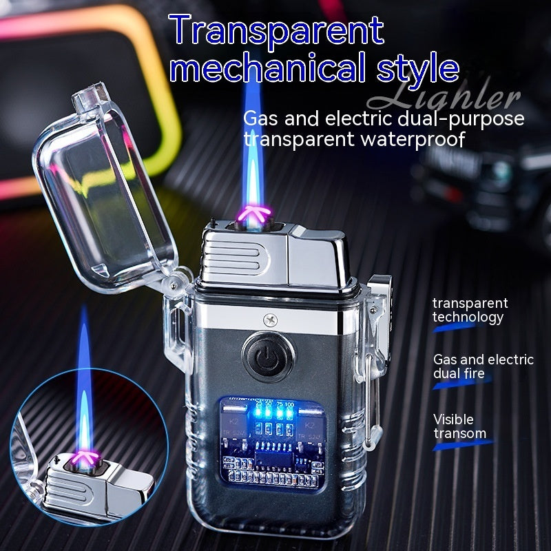 Gas-electric Dual-purpose Transparent Case Double Windproof Gas Lighters