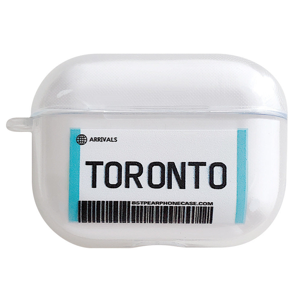 Compatible with Apple, Plane ticket cover city bar code label headphone case for Airpods Pro