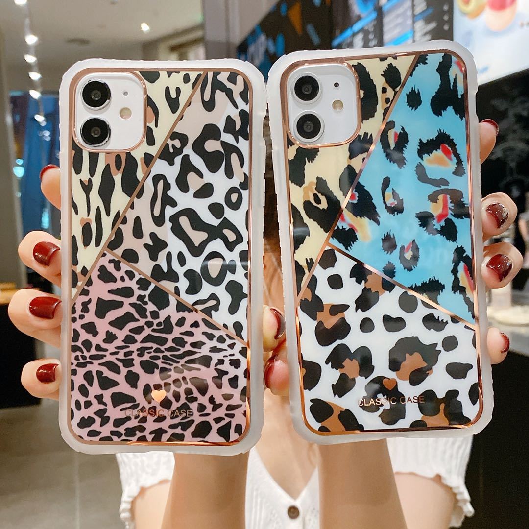 Love leopard print small waist protective cover phone case for iPhone models, featuring stylish design and various colors.
