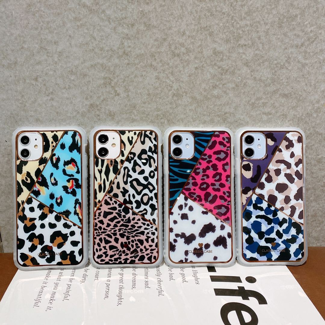 Love leopard print small waist protective cover phone cases in various colors and patterns for iPhones.