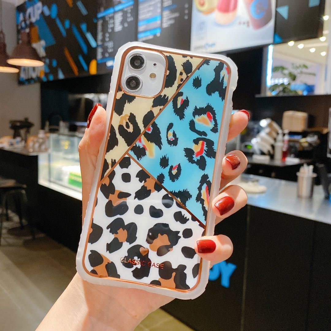 Love leopard print small waist protective cover phone case for iPhone with colorful animal patterns.