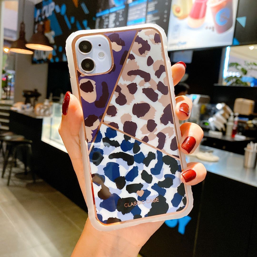 Love leopard print small waist protective cover phone case for iPhone in chic cafe setting.