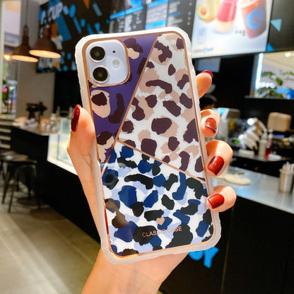Love leopard print small waist protective cover phone case for iPhone in chic cafe setting.