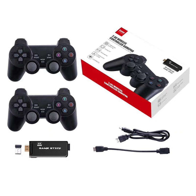 Wireless portable game console with two controllers and HDMI stick