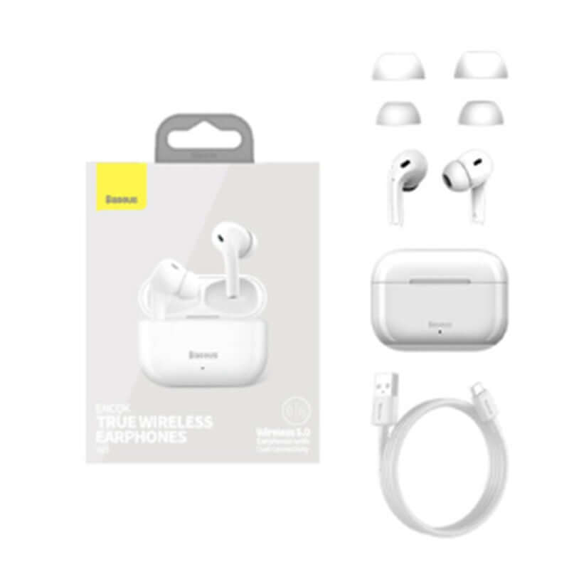 Noise-cancelling + waterproof earphones - Bluetooth 5.0 with charging case and accessories