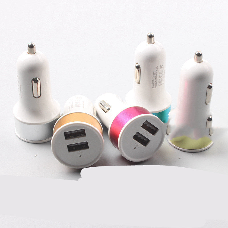 Color round metal ring 2A steel ring aluminum alloy car phone charger dual USB nipple car charger