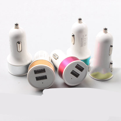 Color round metal ring 2A steel ring aluminum alloy car phone charger dual USB nipple car charger