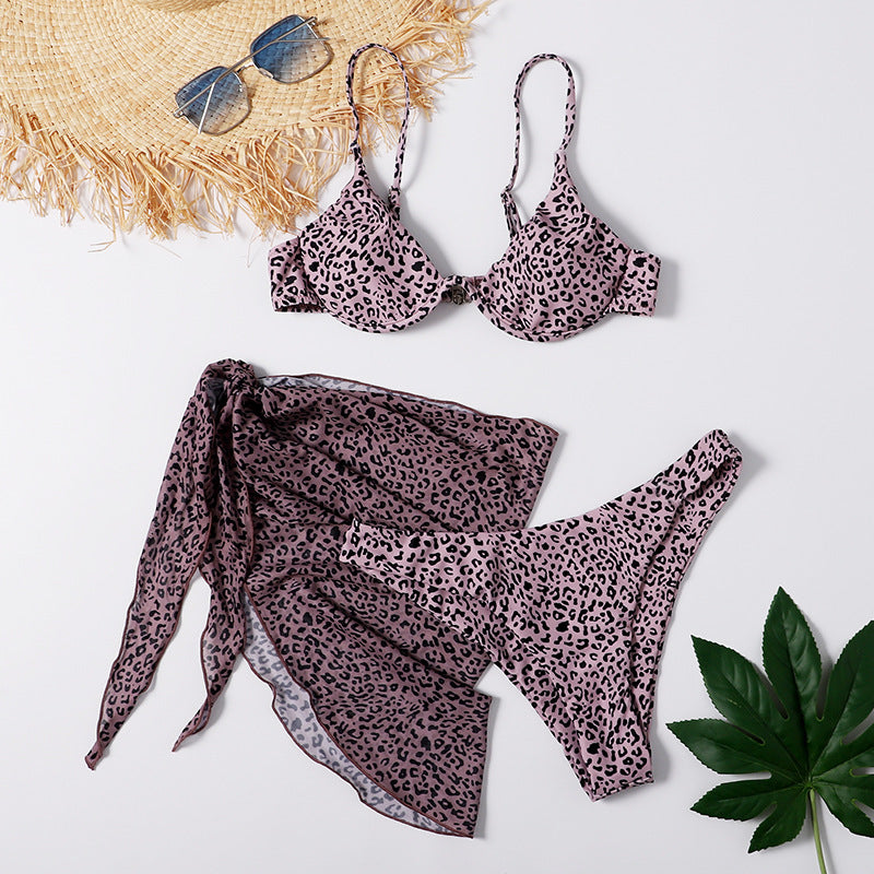 Split Printed Three-piece Swimsuit One-piece Bikini