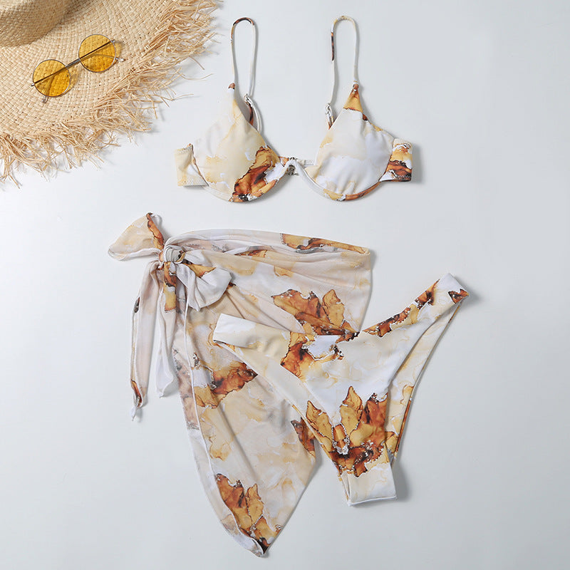 Split Printed Three-piece Swimsuit One-piece Bikini