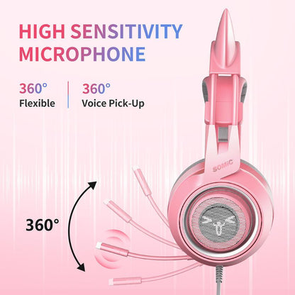 G951s  Girl Cat Ear Gaming Headphone 3.5mm Plug Cute Headset For PC One PS4 Phone Pad Girl Kids Gaming Headset