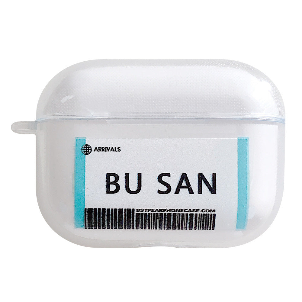 Compatible with Apple, Plane ticket cover city bar code label headphone case for Airpods Pro