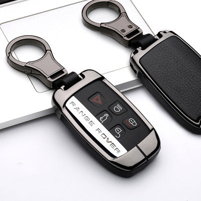 Car key protection case for Land Rover/Jaguar made from zinc alloy, featuring smart key design and attached keychain.