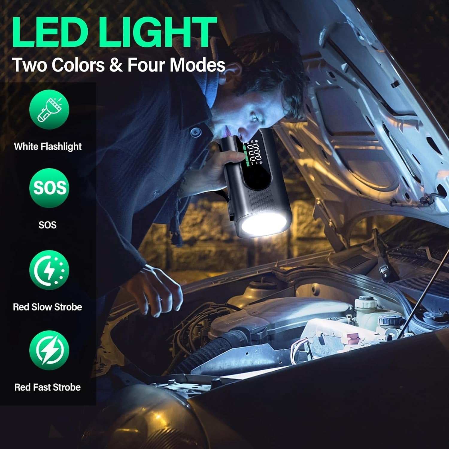 8 In 1 Portable Car Battery Starter with LED light modes for emergency and car maintenance