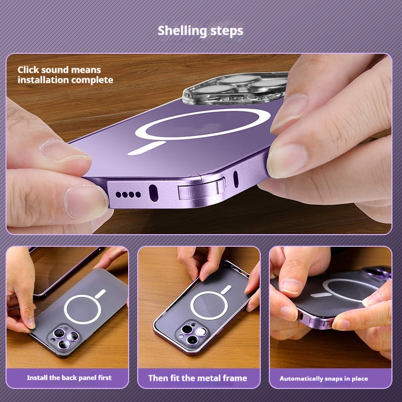 Applicable 17 Metal Frame Phone Case Magnetic Suction Spring Fastener Transparent Eagle Eye Lens Protective Cover