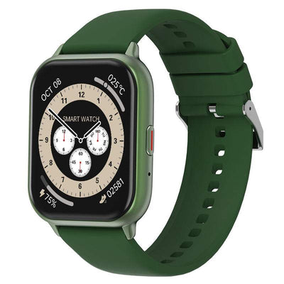 Smartwatch T17F with 1.85-inch display, green strap, call answering, fitness tracking, heart rate, and sleep monitoring features