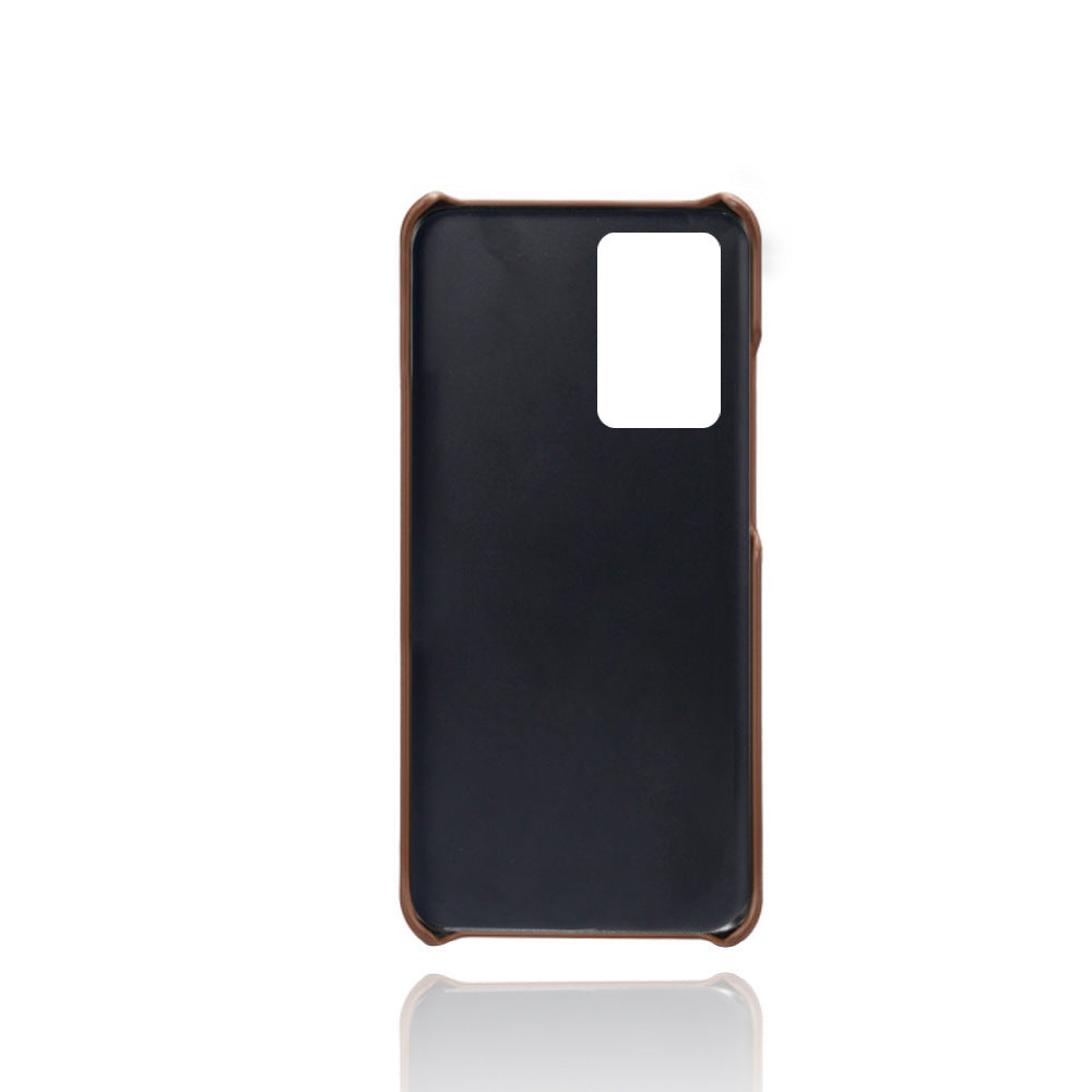 Mobile Phone Case Double Card Phone Case compatible with Samsung, made from PC and Leather, brown solid color design.