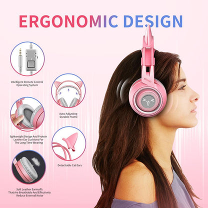 G951s  Girl Cat Ear Gaming Headphone 3.5mm Plug Cute Headset For PC One PS4 Phone Pad Girl Kids Gaming Headset