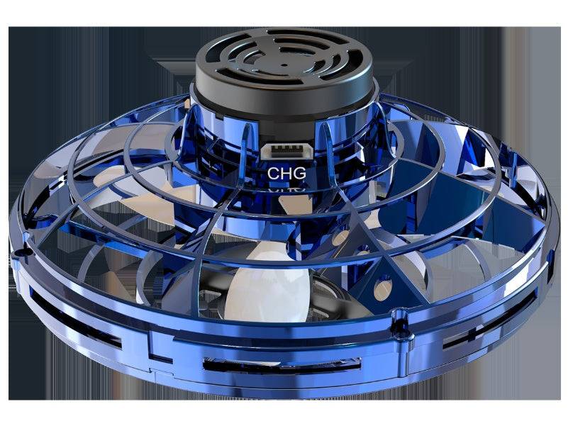 Mini Fingertip Gyro interactive toy drone UFO with blue protective cage and charging port
