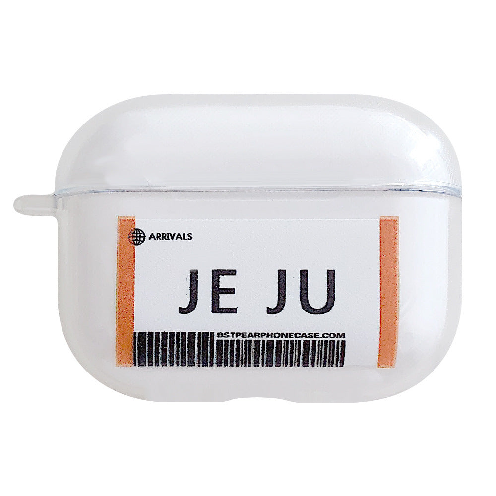 Compatible with Apple, Plane ticket cover city bar code label headphone case for Airpods Pro