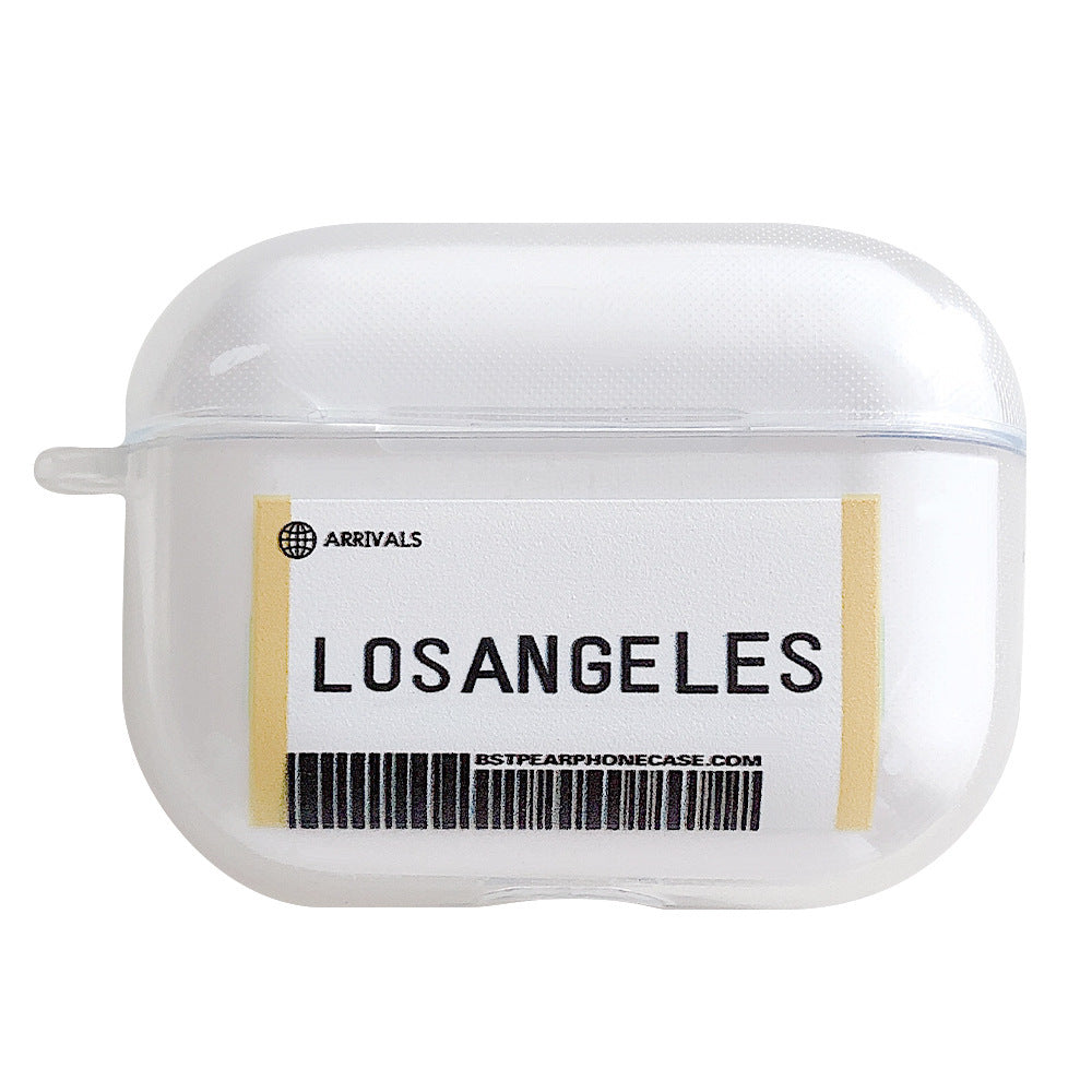 Compatible with Apple, Plane ticket cover city bar code label headphone case for Airpods Pro