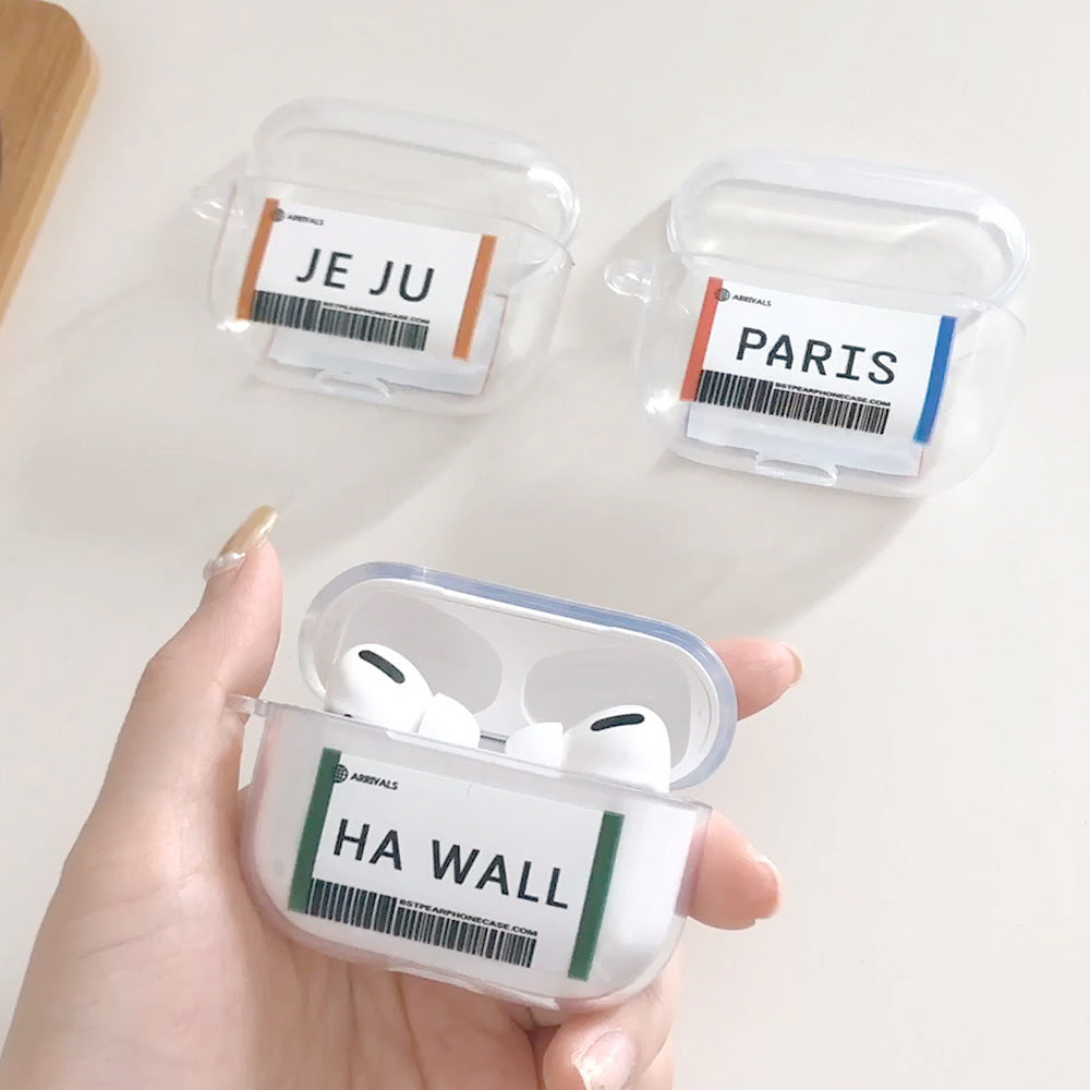 Compatible with Apple, Plane ticket cover city bar code label headphone case for Airpods Pro