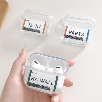 Compatible with Apple, Plane ticket cover city bar code label headphone case for Airpods Pro