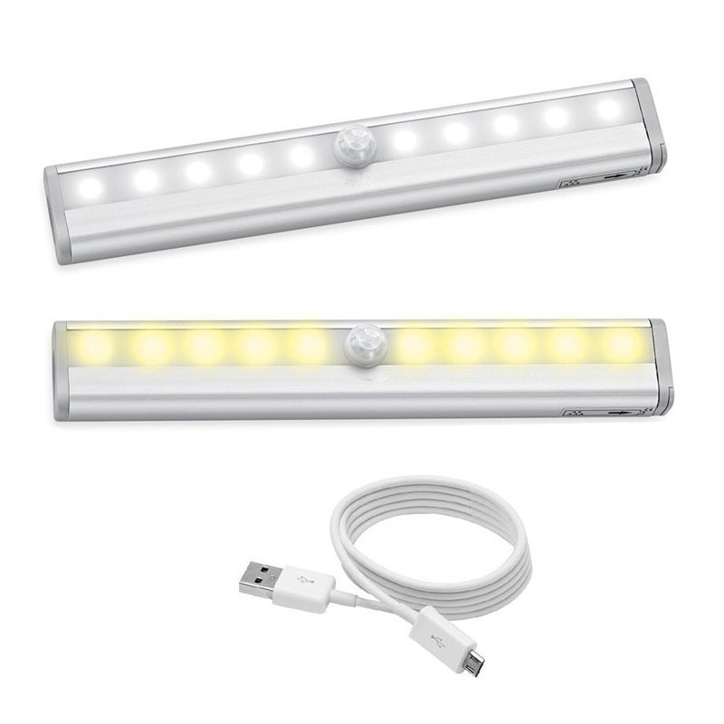 LED sensor light with infrared technology, USB charging cable, energy-efficient cabinet light.