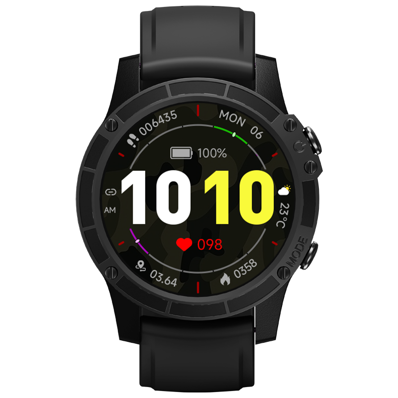 Android smart watch with 1.45" display, Bluetooth calling, multi-sport modes, heart rate and SpO₂ monitor, black strap