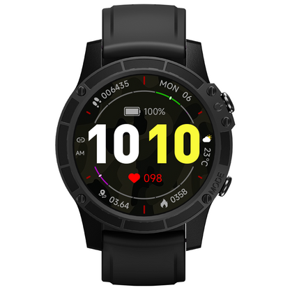 Android smart watch with 1.45" display, Bluetooth calling, multi-sport modes, heart rate and SpO₂ monitor, black strap