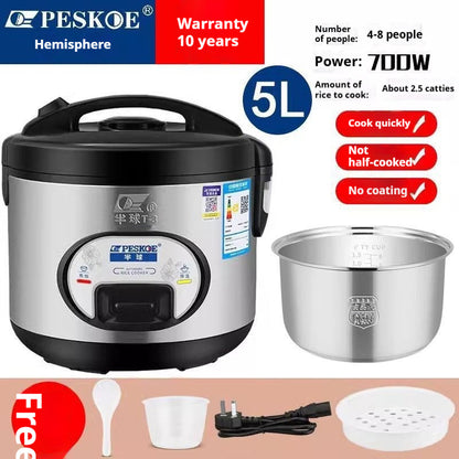 Electric pressure cooker with 5L capacity, 700W power, suitable for 4-8 people, includes inner pot and accessories.