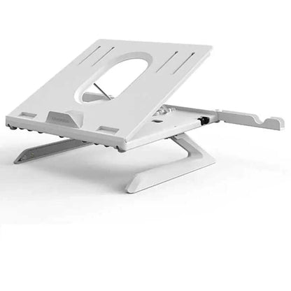 White multi-functional foldable laptop stand with adjustable height and aluminum base