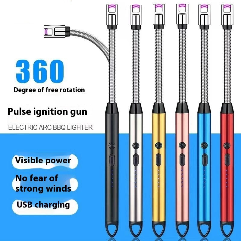 Kitchen electric arc BBQ lighter with 360-degree rotation, pulse ignition gun, USB charging, wind resistant design