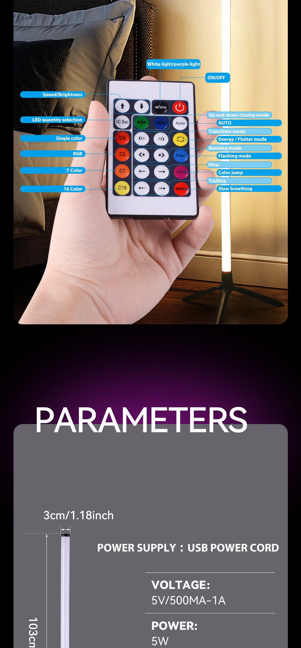 LED Corner Ambience Light Split Floor Bedroom Decoration RGB Remote Control Floor Lamp