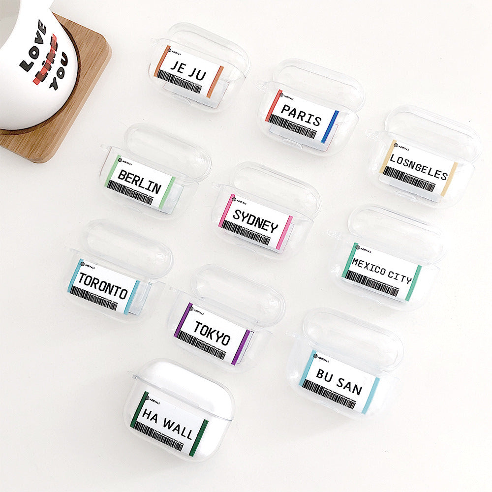 Compatible with Apple, Plane ticket cover city bar code label headphone case for Airpods Pro