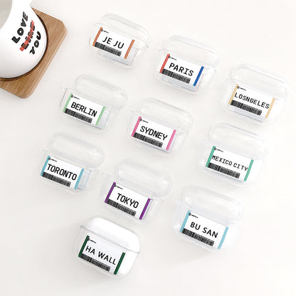 Compatible with Apple, Plane ticket cover city bar code label headphone case for Airpods Pro