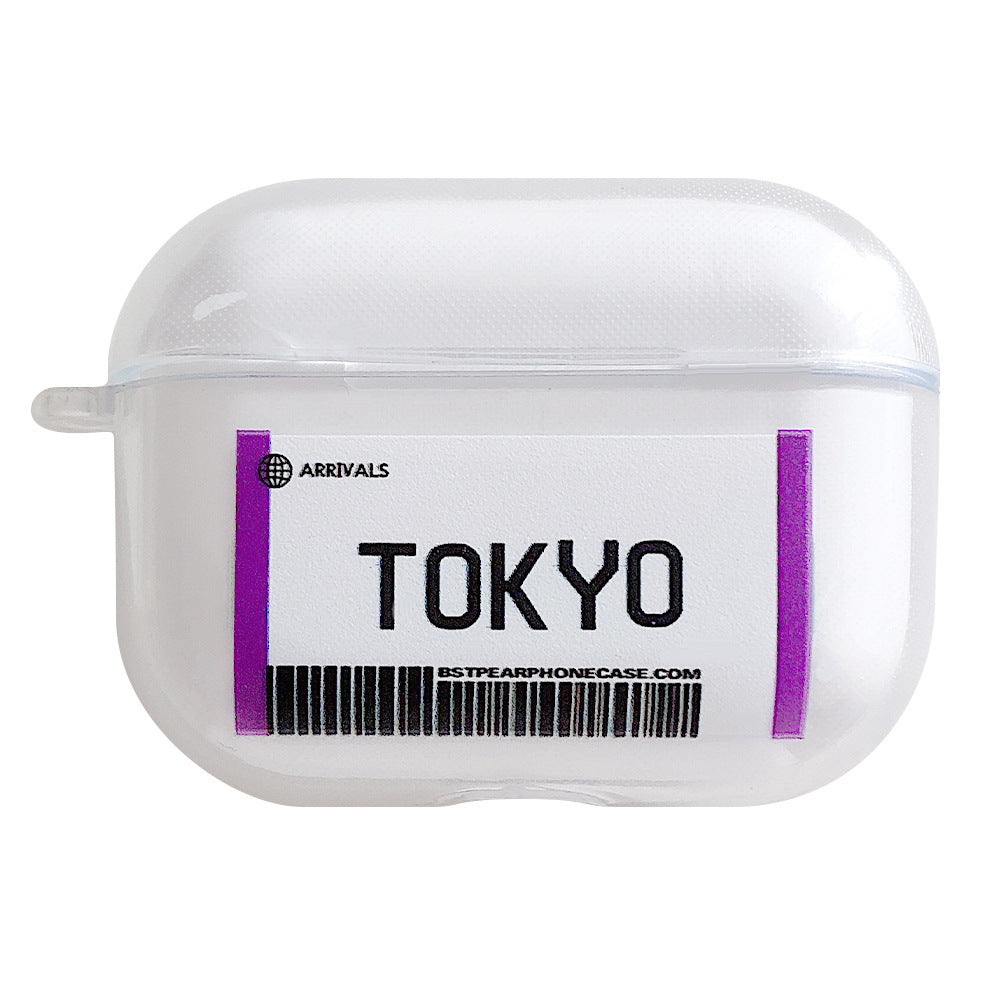 Compatible with Apple, Plane ticket cover city bar code label headphone case for Airpods Pro