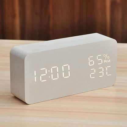Electronic Alarm Clock Multifunctional Digital Display Temperature And Humidity Time Wood